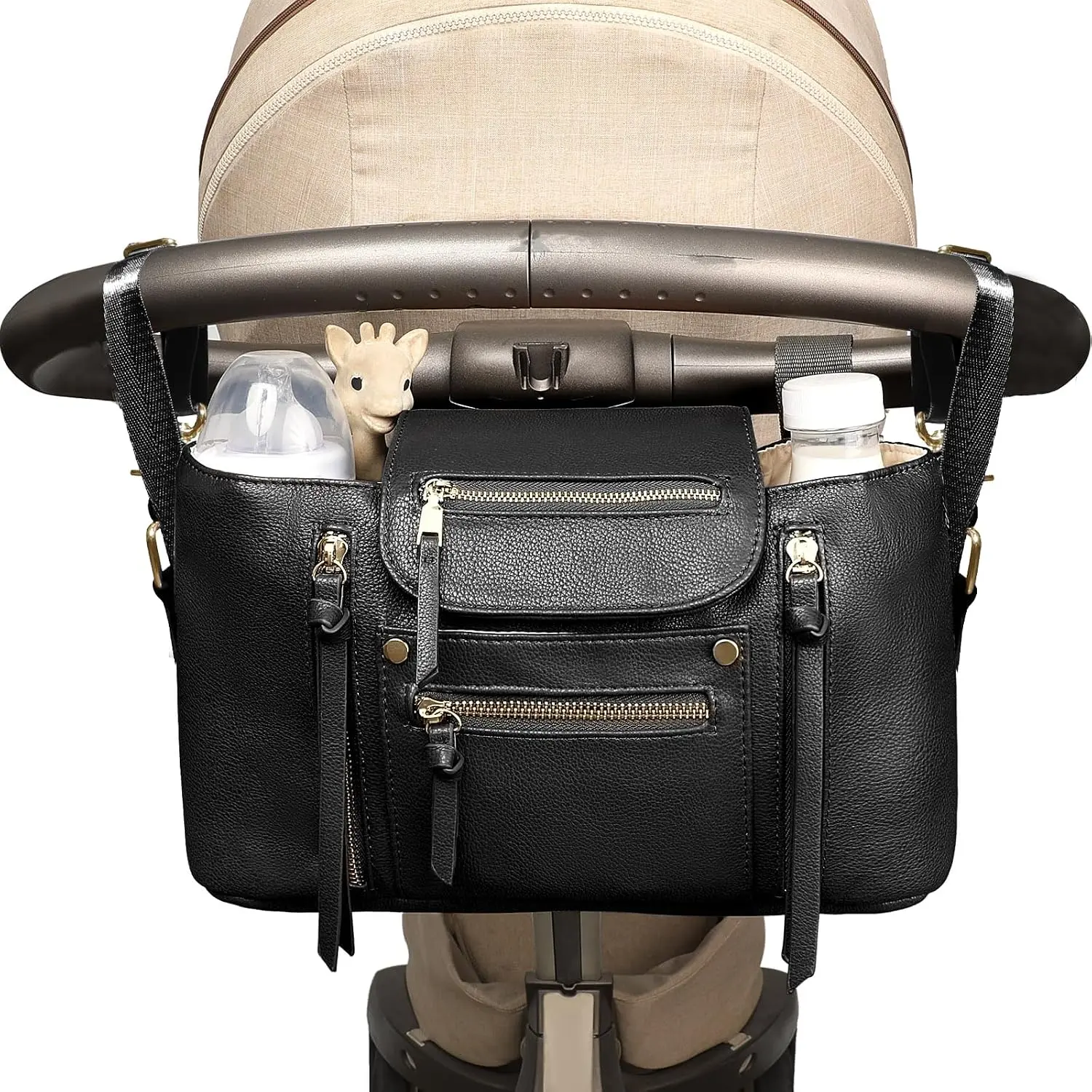 Universal Stroller Organizer with Insulated Cup Holder Stroller Caddy Baby Storage Bag with Adjustable Strap, Fits for like Uppababy, Baby Jogger, Britax, Umbrella
