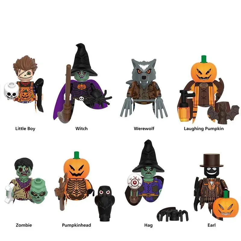 2026 new hot item Werewolf Zombie Pumpkinhead Minifigures Building Blocks Action Figures with Brooms Skulls Bats Collectible Set for Halloween