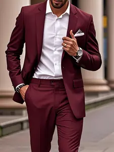 2pcs Men's Wedding Essential Suit Set, Slim Jacket & Trousers, Perfect for Groom, Groomsmen, Party And Prom