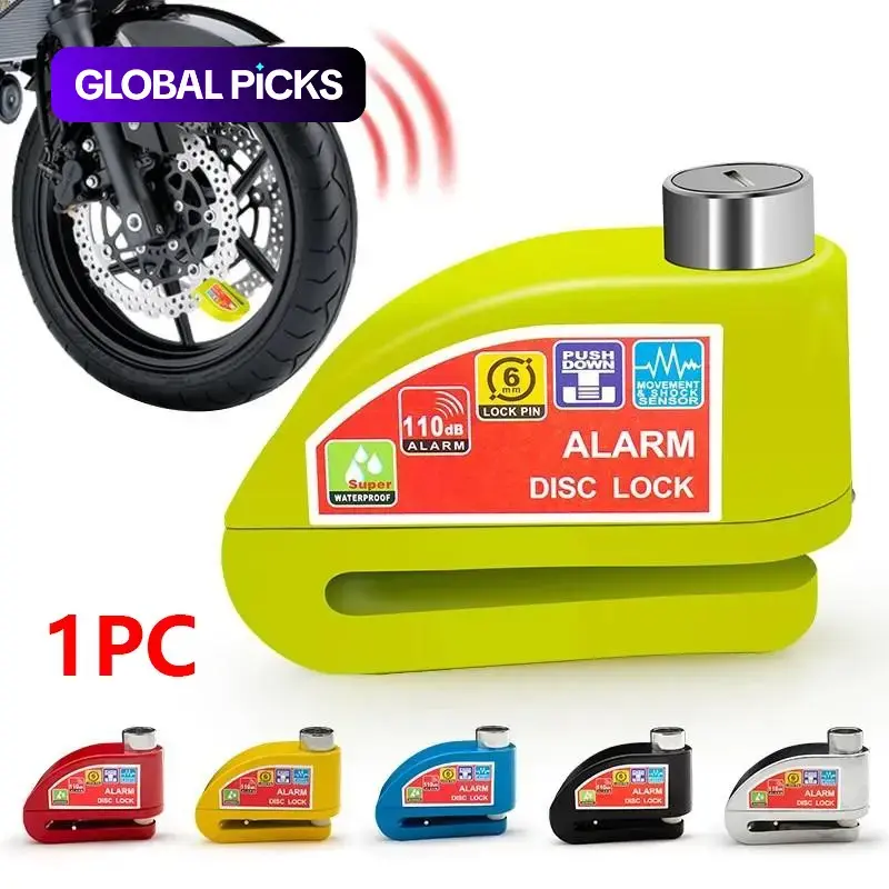 Motorcycle and Bicycle Disc Brake Lock with Alarm, Round Aluminum Alloy Anti‑Theft Lock, Secure Lock, Security Protection Accessory for Bikes and Motorcycles #GLOBAL PICKS