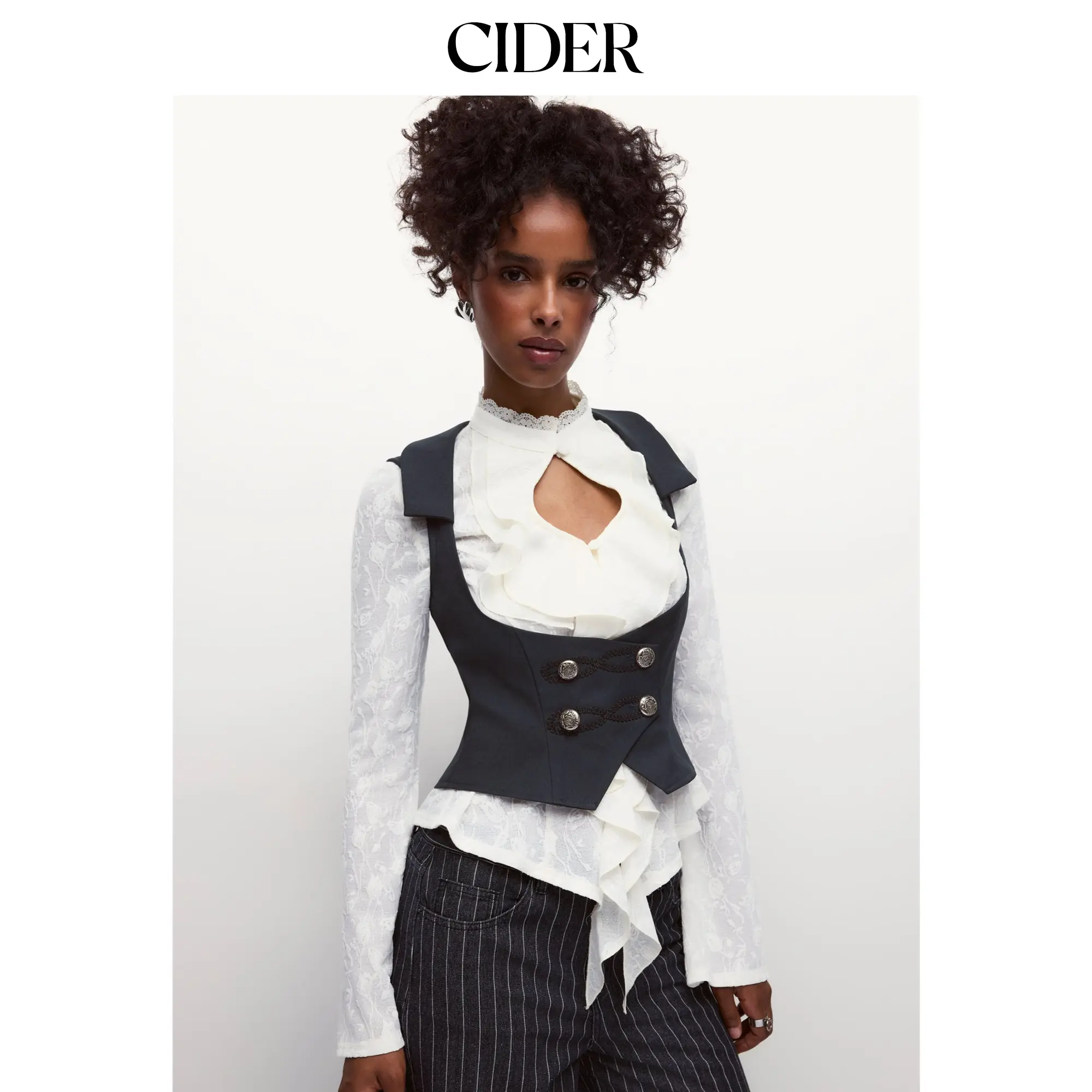 Cider Scoop Neck Applique Metal Detail Blazer Vest