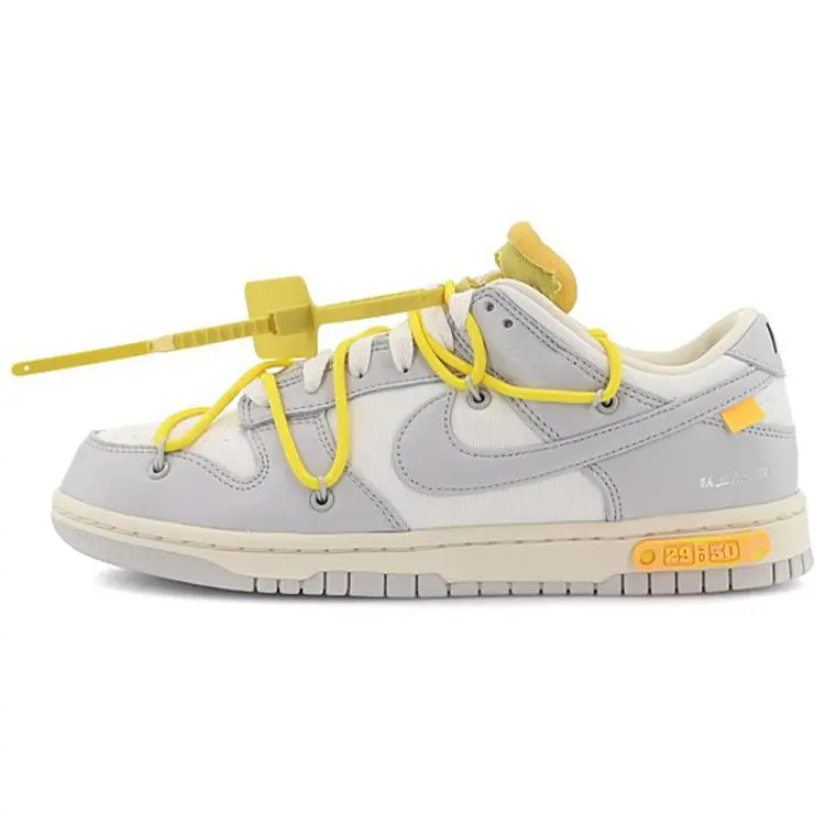 Off-White x Nike Dunk “The 50” No.29 Leather Sneakers – Unisex, Yellow Laces & Eyelets, Textured Sole, Low-Top Verifiable, with credentials and supporting global authentication