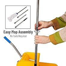 Mind Reader Bucket with Wringer and Mop Set, 22 Qt (5.5 Gallon), Floor Cleaning, Wheels, 16.25" L x 10.75" W x 24.5" H, Yellow