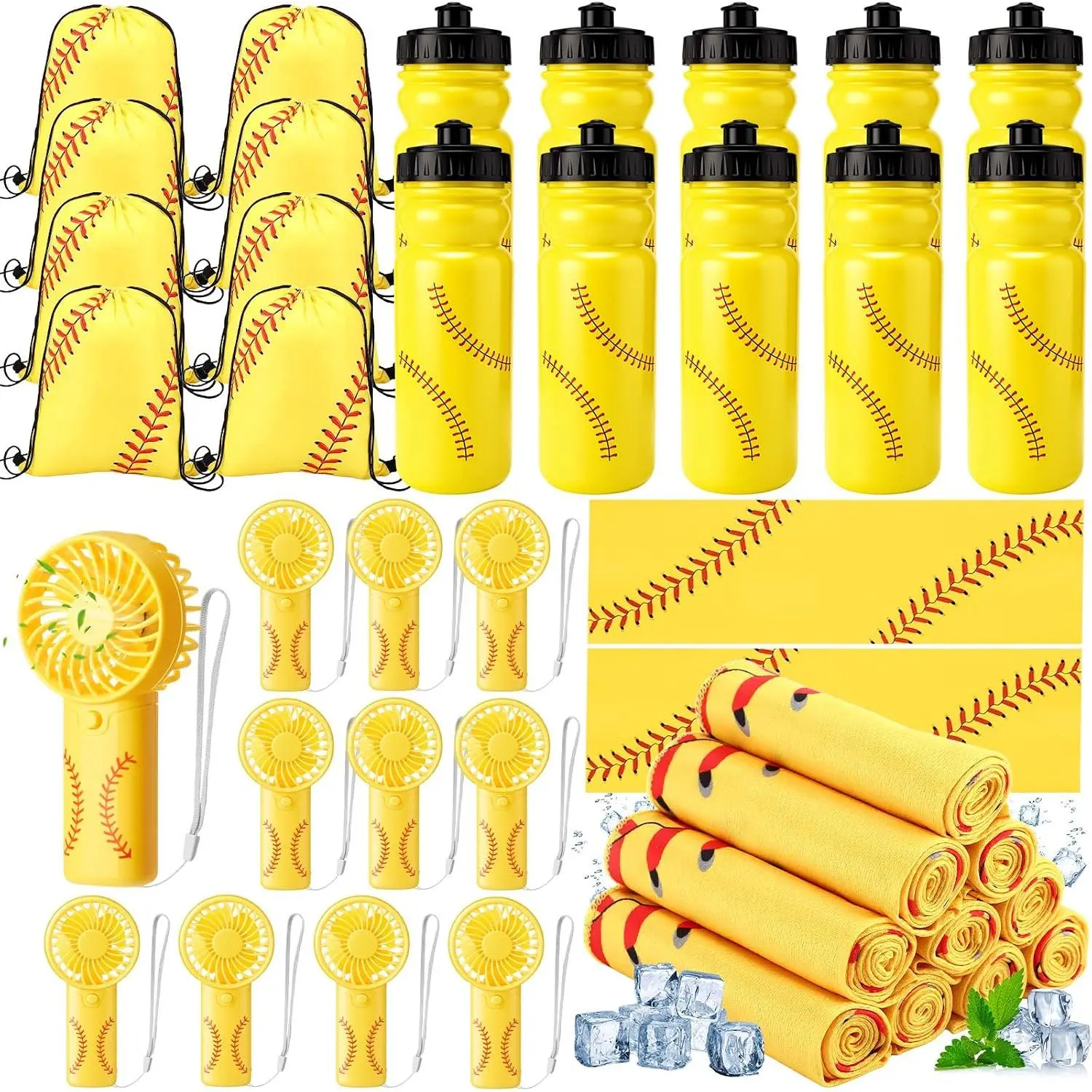 40 count Softball Team Gifts Party Favors Bulk with Mini  Fans, Cooling Towels, Drawstring Bags, 20oz  Water Bottles for Players, Fans, Coaches Senior Night Graduation End of