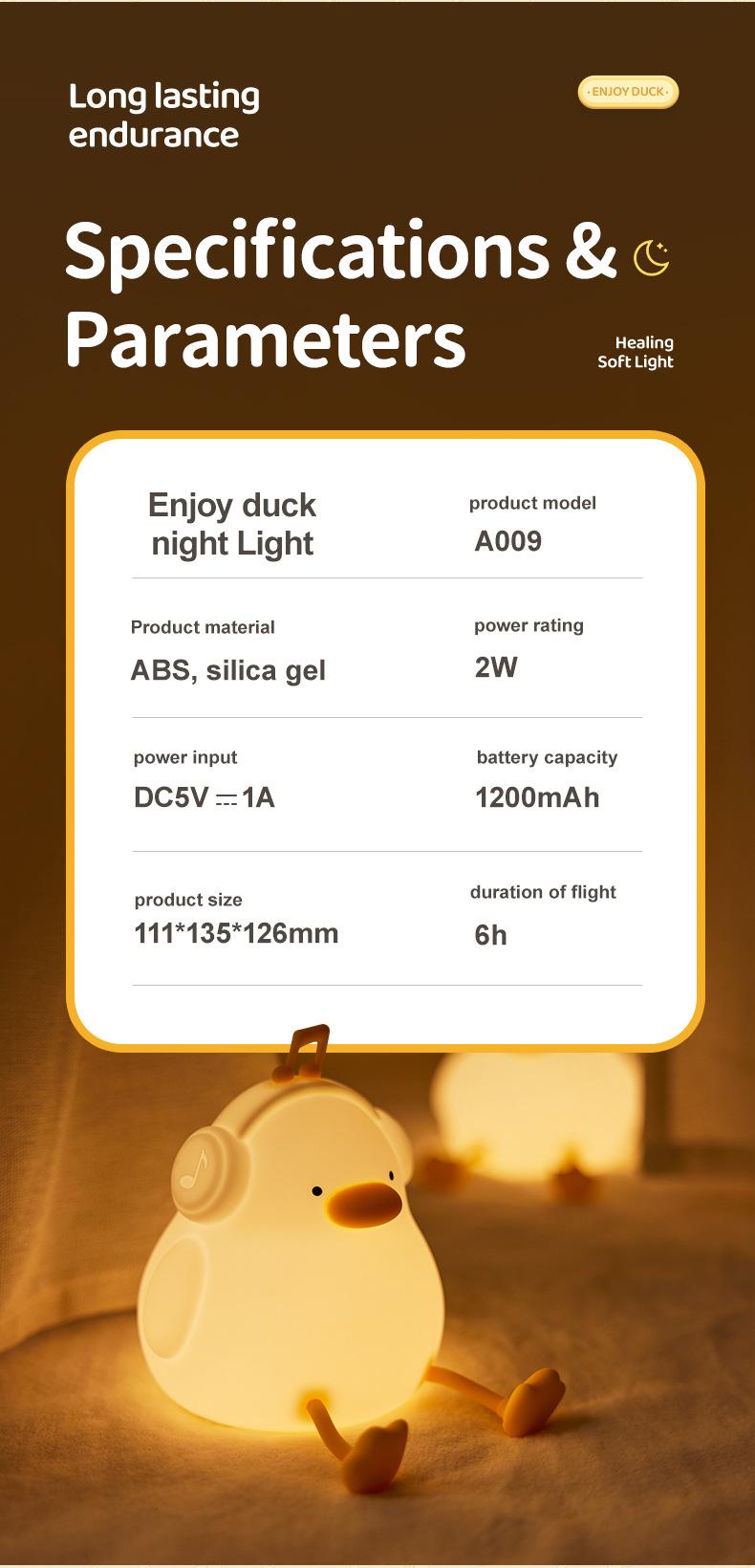 Happy Duck Night Light - Silicone Touch-Activated Music Lamp, USB Rechargeable Bedside Decor for Kids' Room (Gift Ready)