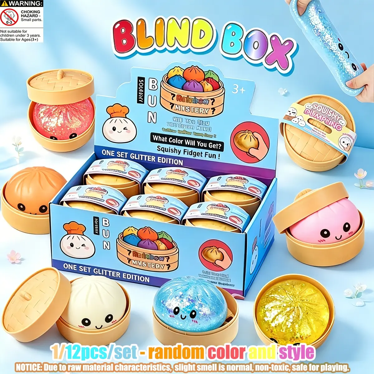 1/12pcs/set - Shining Stress Relieving Bun Box Set, Squishy Soft Squeeze Toys for Relieving Stress, Mysterious Shining Dumplings, Stress Relieving Dough, Creative Release Slow Rebound Pinching, Party Gifts