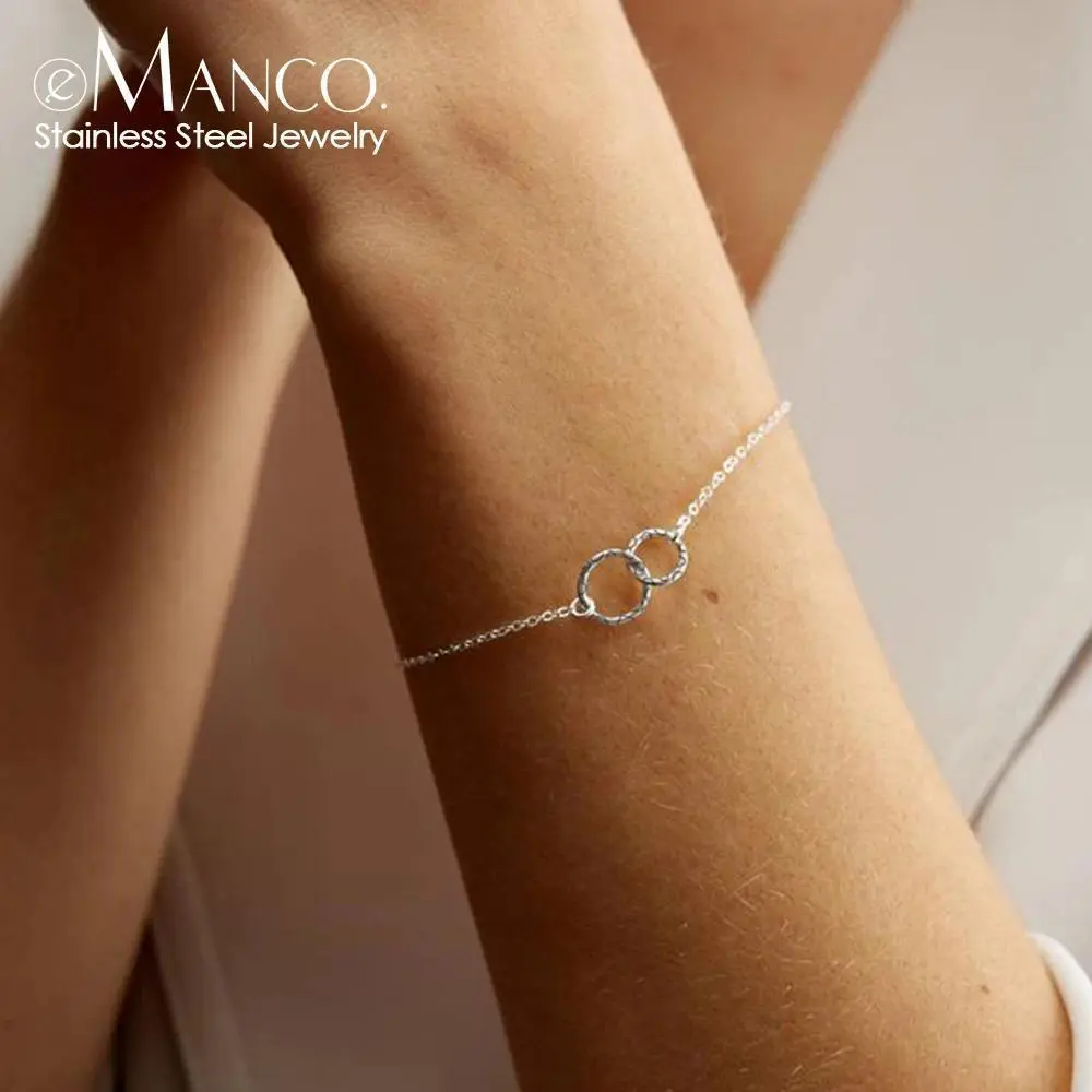 eManco Stainless Steel Double Circle Simple Circle Bracelet Women's Office Thin Bracelet Fashion Friendship Bracelets Jewellery