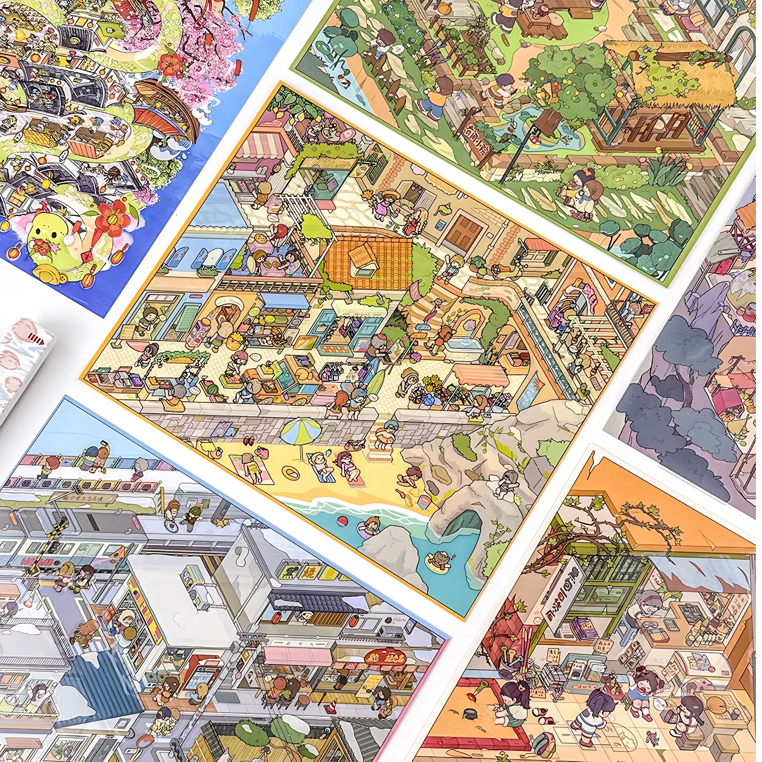 HEYBAO 5.0 five-piece set with vivid 3D city architectural patterns, lovely cartoon design specially favored by girls.