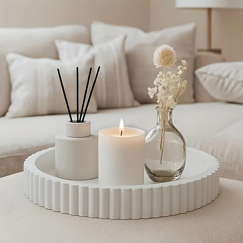 2026 Decorative Coffee Table Tray, Round Modern Wave Design, Home Living Room Dining Kitchen Bathroom Centerpiece, Ideal For Living Rooms Dining Areas Kitchens And Bathrooms, Multifunctional Non-Food Contact Gift