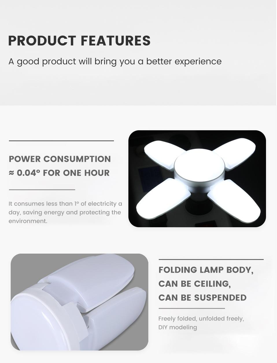 Fan Shape Foldable  LED  Deformation for Home Ceiling Lights Warehouse and Garage White Light