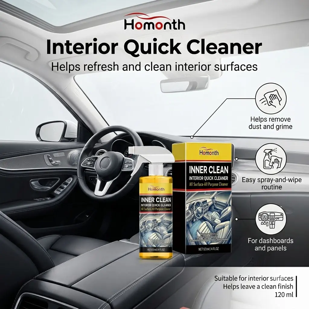 Car Interior Cleaner Spray, Multi-Purpose Auto Interior Cleaner and Polish Care for Dashboard, Console, Door Panels, Seats, Vinyl, Plastic Trim, Stain Cleaning, Dirt, Dust, Grease, Grime, Surface Shine Care and Daily Vehicle Detailing Use