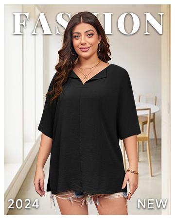 Imily Bela Womens Plus Size Tops Short Sleeve V Neck Tee Blouse Summer Loose Fit Casual Tunic Top XL-5XL