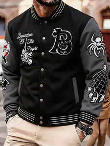 Sober Ny Unisex Street Style Halloween Party Baseball Jacket, Striped Fitted Long Sleeve, Fall & Winter H-Type Open Cardigan