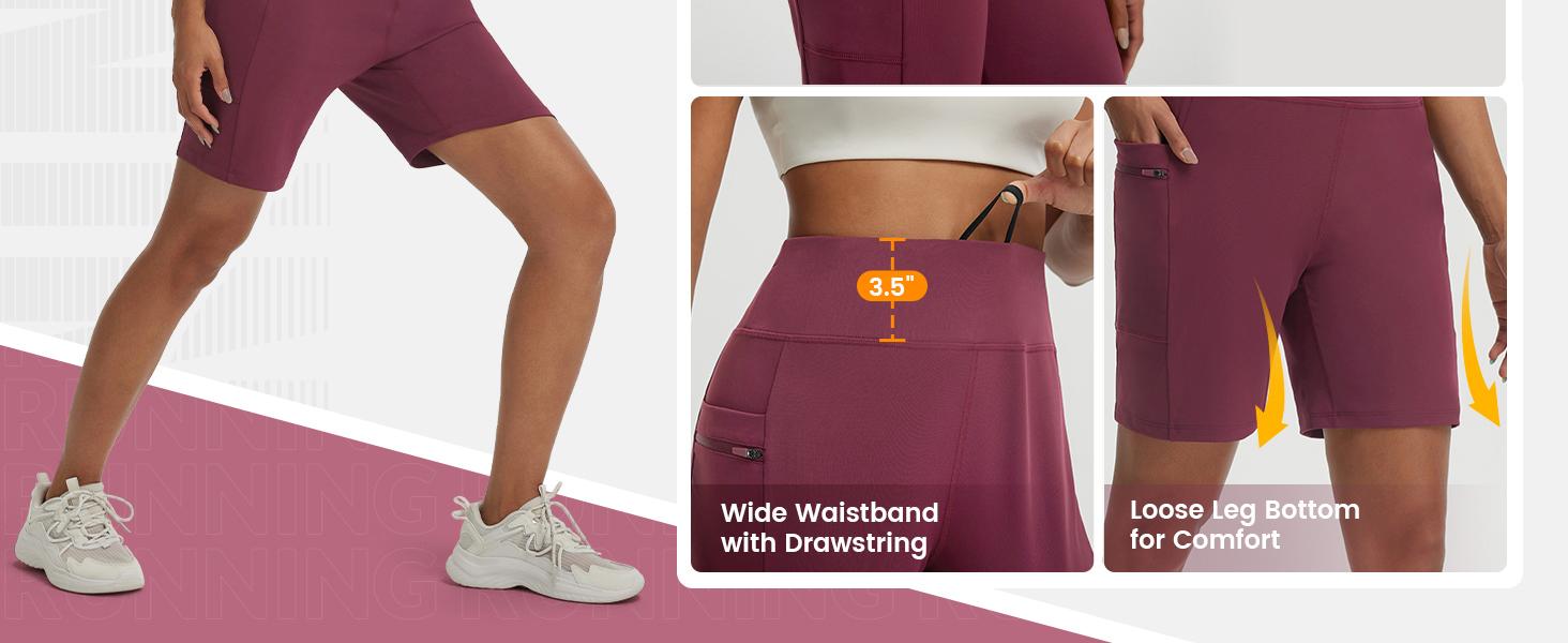 Baleaf Women's 7" High Waisted Bermuda Shorts Athletic Running Long Shorts with Zipper Pockets Stretchy Activewear for Gym Workout Hiking