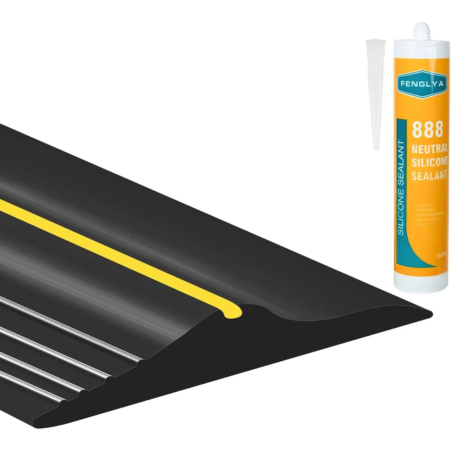 12Ft  Garage Door Bottom Threshold Seal Strip with 10oz Building Sealant, Weatherproof Rubber DIY Weather Stripping  - Black
