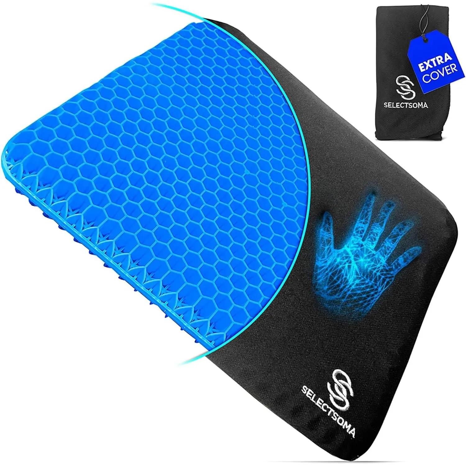 Gel Seat Cushion for Long Sitting, Pressure Relief for Sciatica, Tailbone, Coccyx & Back Pain, Office Chair, Wheelchair, Car & Truck – Standard Size Blue Gel