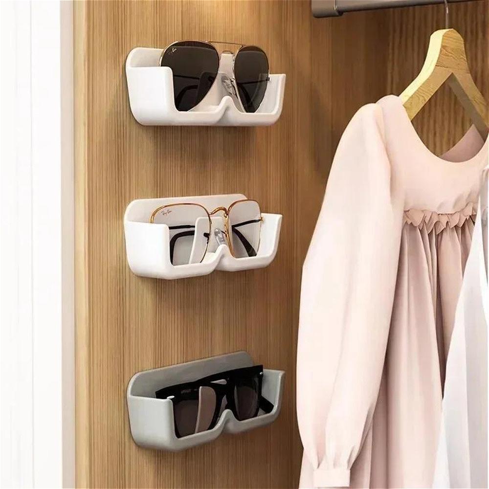 Wall Mounted Glasses Storage Rack, 1 Count Punch Free Glasses Holder, Wall Mounted Organizer, Space Saving Easy To Pick Up and Easy To Access Design Glasses Holder