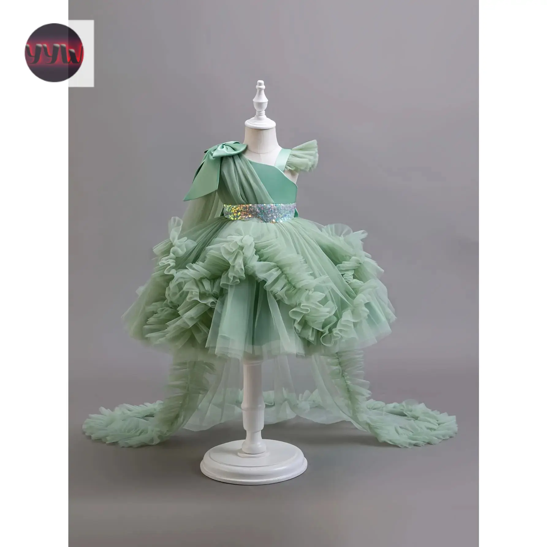 YYW1 Girls' Princess Tutu Dress with Ruffled Sleeves & Flared Skirt - Soft Viscose-Polyester Blend, Pink Party Dress Birthdays, Weddings, Occasions - Hand Wash Only, Princess Dress