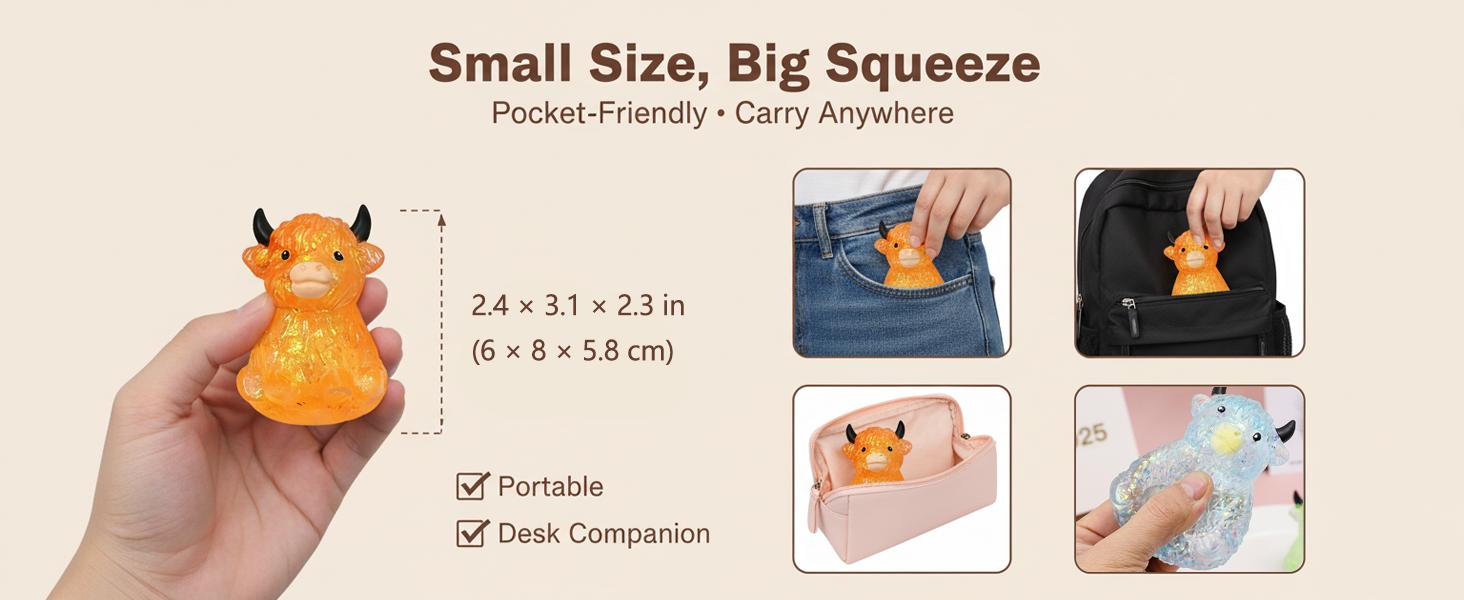 Cute Mini Highland Cow Squishy Toy, Slow Rising Stress Relief Fidget Sensory Toy, Ideal Easter Basket Stuffer Gift for Cow Lovers