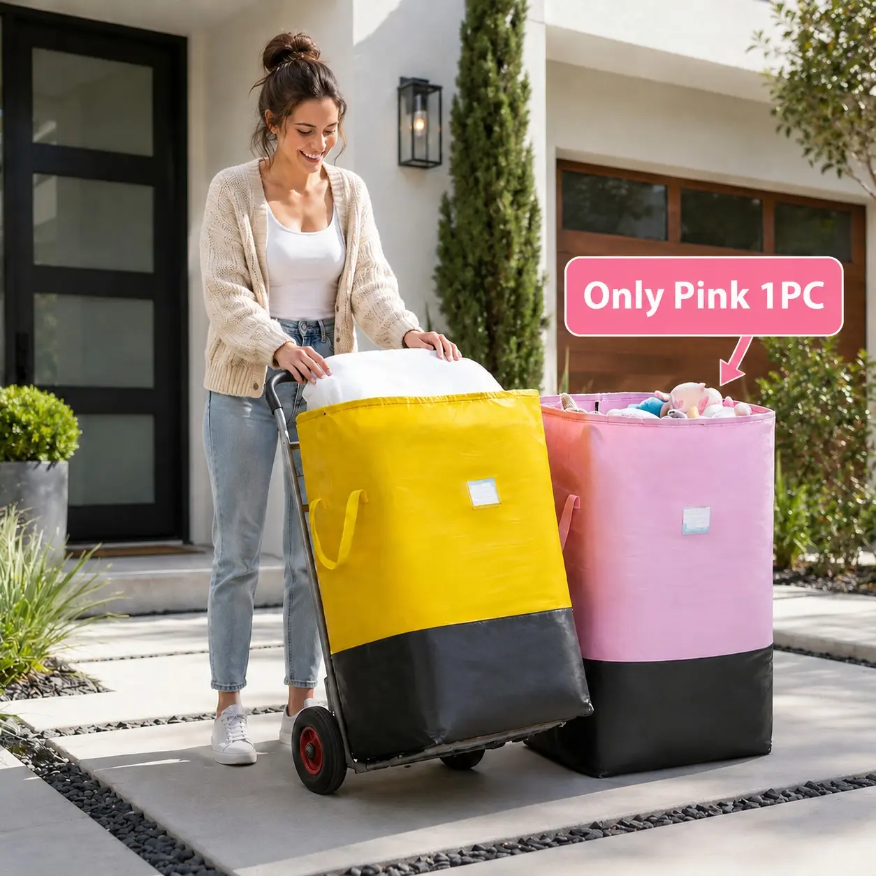 Pink XXL Extra Large Moving Storage Bag, Heavy Duty Foldable Organizer Tote with Reinforced Carry Handles and Secure Drawstring Closure, Ideal for Dorm Moving Clothes Blanket Trunk Storage Organization, Versatile Storage Bag