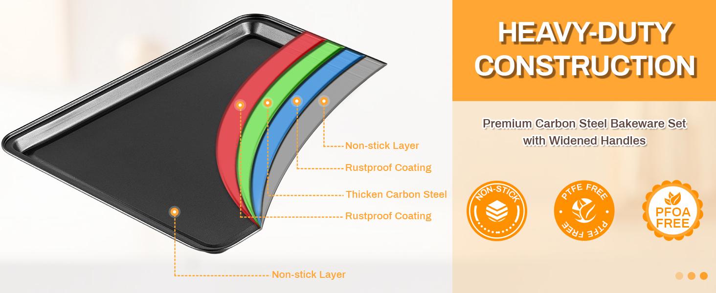 12PCS Nonstick Bakeware Set, Non-Toxic Carbon Steel Baking Pans Set with Wider Grip, Includes Roasting Pan, Cookie Sheet, Cake Pans, Muffin Pans, Cooling Rack, Oven Mitts, Easy Release 12PCS Nonstick Bakeware Set, Non-Toxic Carbon Steel Baking Pans Set with Wider Grip, Includes Roasting Pan, Cookie Sheet, Cake Pans, Muffin Pans, Cooling Rack, Oven Mitts, Easy Release