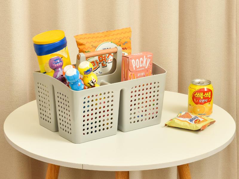 PLL Portable Shower Caddy Basket with Compartments, Plastic Divided Cleaning Caddy Organizer Storage Tote with Handle for Bathroom, College, Dorm Room Essentials, Black