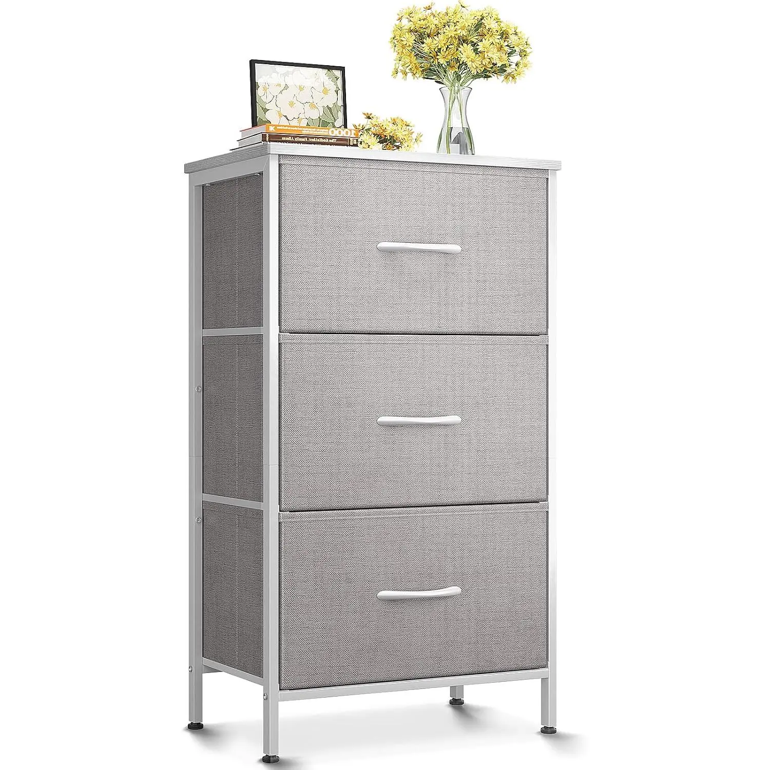 Small Dresser for Bedroom Nightstand with 3 Storage Drawers,Light Grey | Chest of Drawers End Table for Living Room, Closet Dresser with 3 Storage Drawers Organizer Clothes