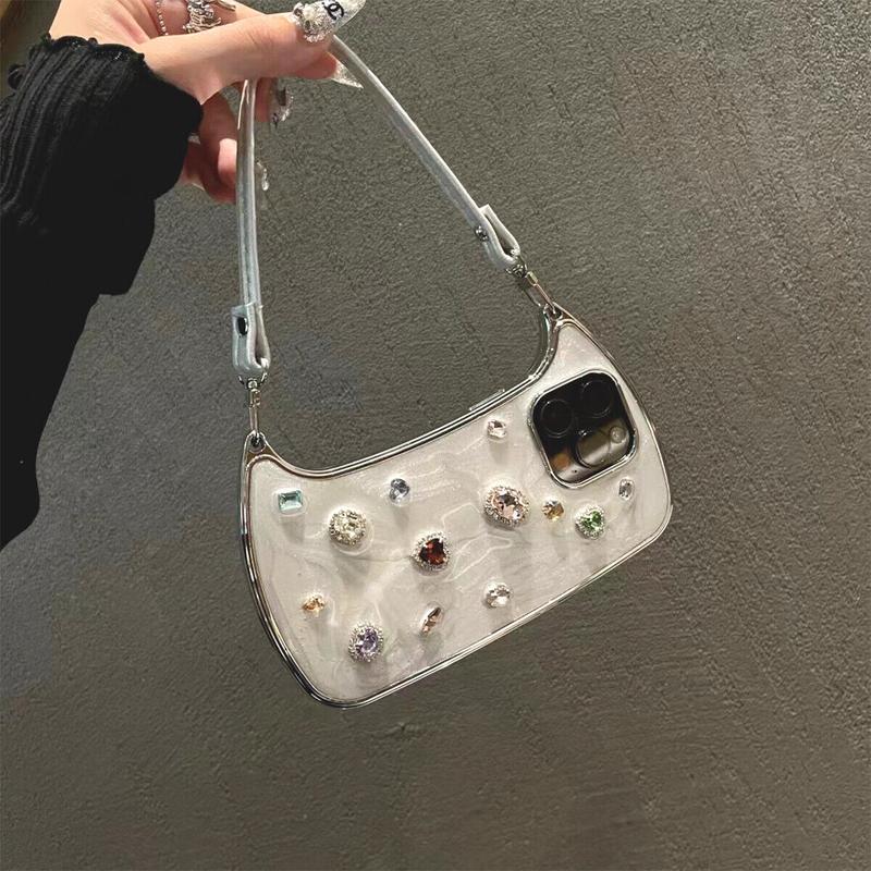 [Free !ship] ( Hand Lanyard ) Glitter Bling Diamond & Heart Sparkle Case for iPhone 17 Pro Max 16 15 14 13 Pro Max for Women Girls Crystal Wristband Bracelet Shockproof Cute Pretty Love Luxurious 3D Rhinestone Decorate Silicone Soft Shell Back Cover