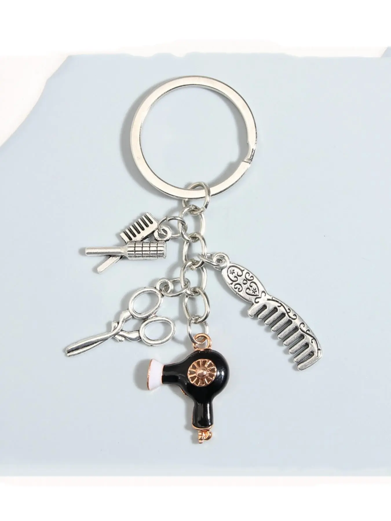 Cute Miniature Hair Styling Kit Keychain - Includes Scissors, a Hair Dryer, And a Comb for Decorating Your Bag