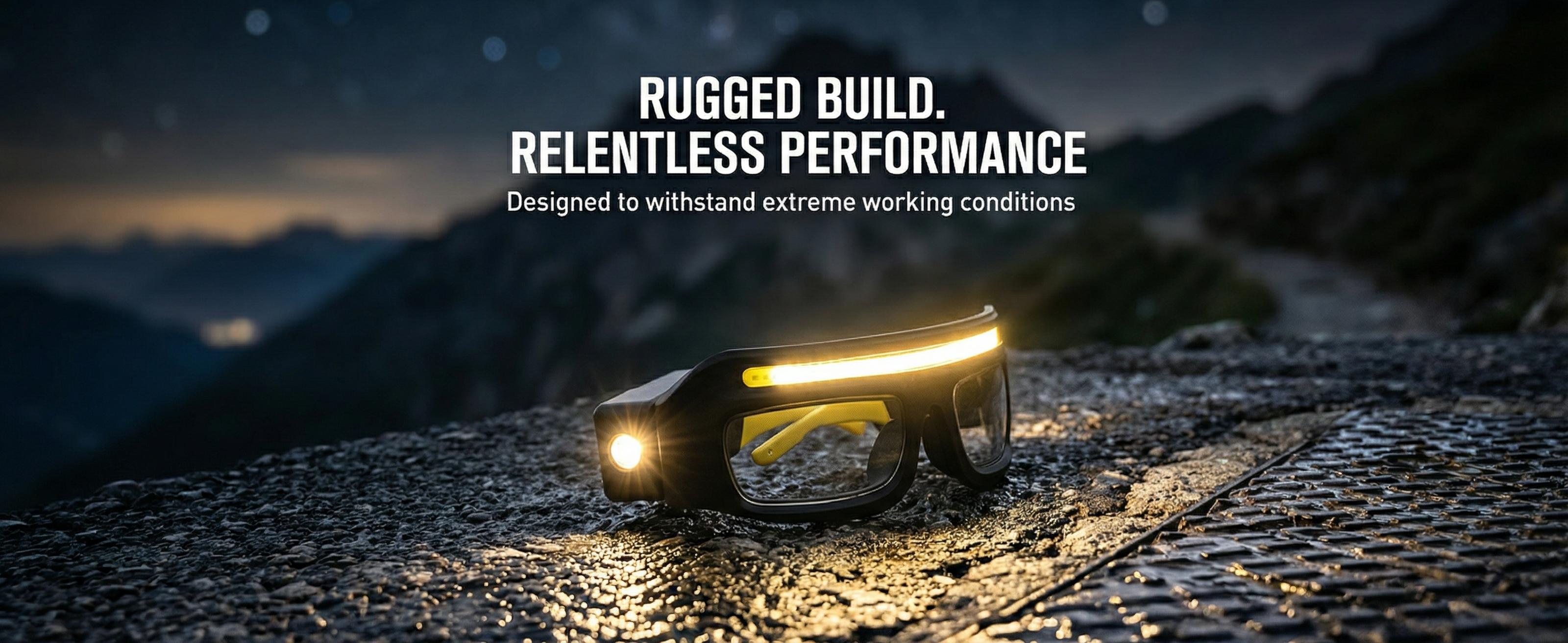 LED Lighted Safety Glasses, USB-C Rechargeable Headlamp Glasses with Motion Sensor & Touch Control, 5 Lighting Modes, Hands-Free Glasses for Night Running, Camping, Fishing & Work (Yellow)