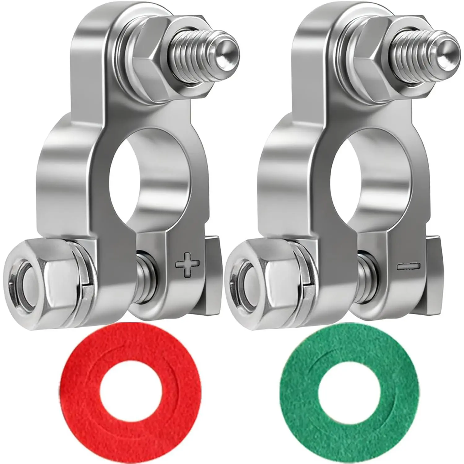 Heavy-Duty Alloy Battery Terminal Connectors - Military Spec Positive & Negative Terminals with 2 Anti-Corrosion Washers, High Conductivity for Cars Trucks & Marine Vehicles, Multiple Wires