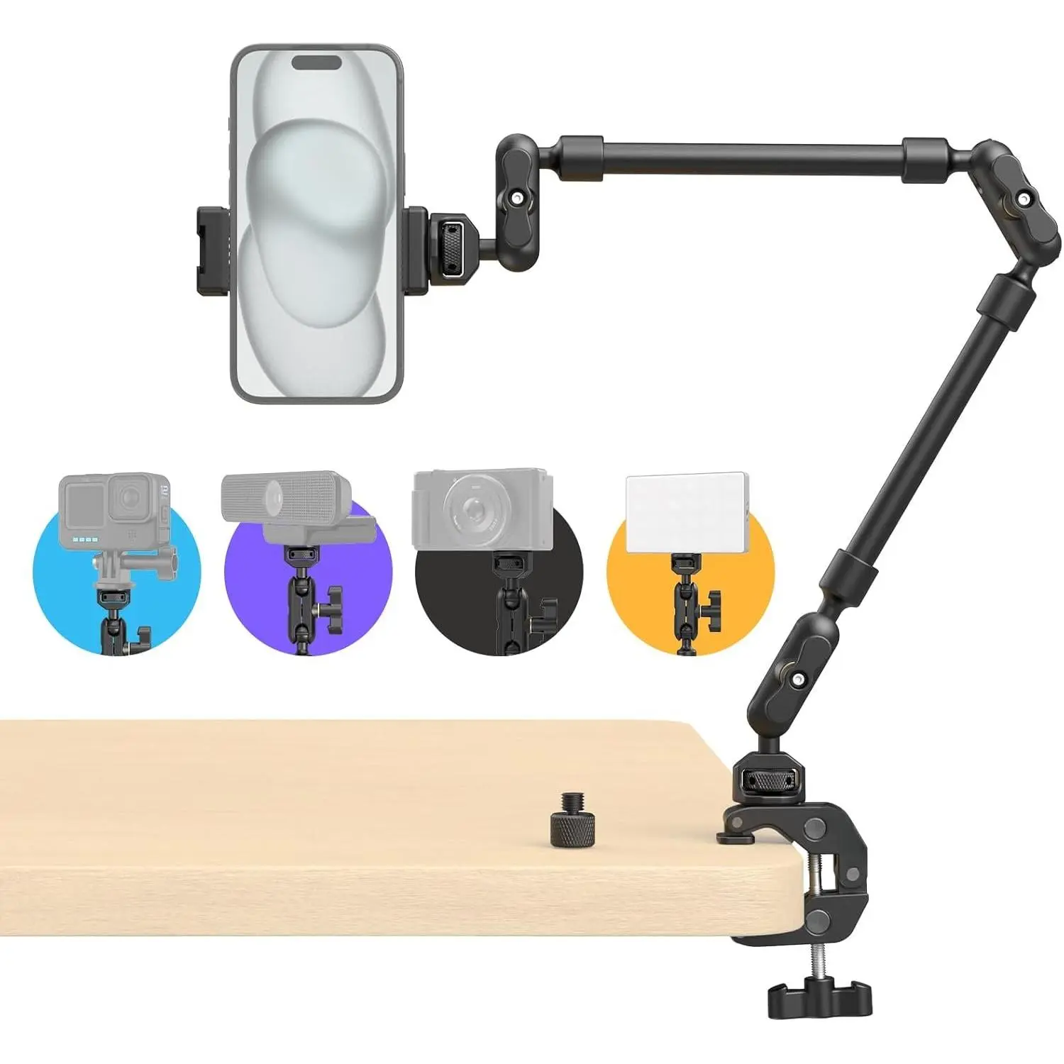 22" Magic Arm Clamp, Overhead Phone Mount Holder Stand, Flexible Desk Camera Mount, Articulating Friction Boom Arm, for POV Shot, Filming, Light, Webcam, Action Camera