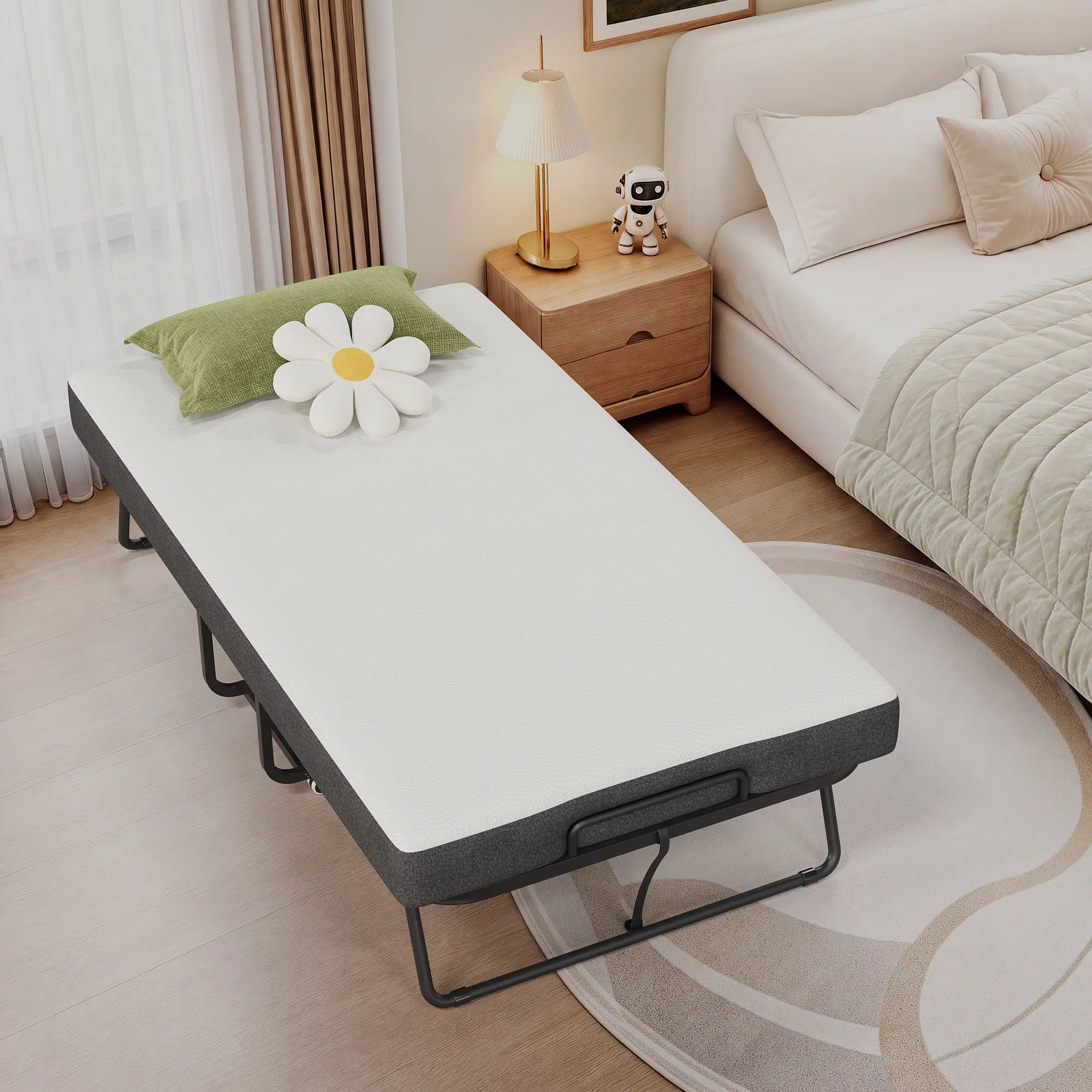 75x31-45" Folded Bed with 12cm Comfortable Mattress - Heavy-Duty Steel Frame, 3 Size Options, Easy Storage & Fast Setup - Durable Compact Sleep Solution for Guest Room, Small Space - Grey