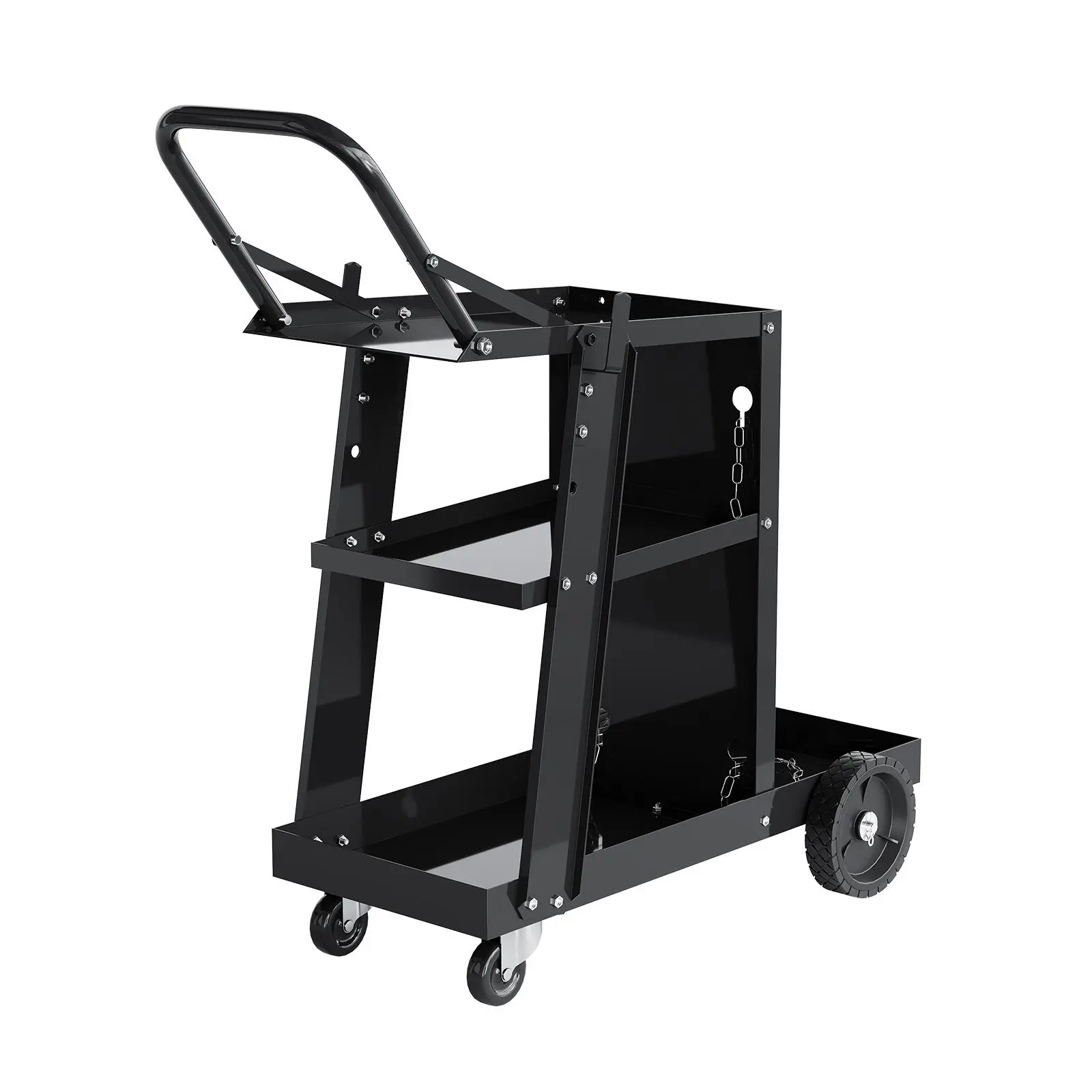 3-Tier Metal Welding Cart with Elevated Handle, Heavy Duty 400 LBS Capacity Welder Storage Utility Cart for Industrial & Workshop Daily Use
