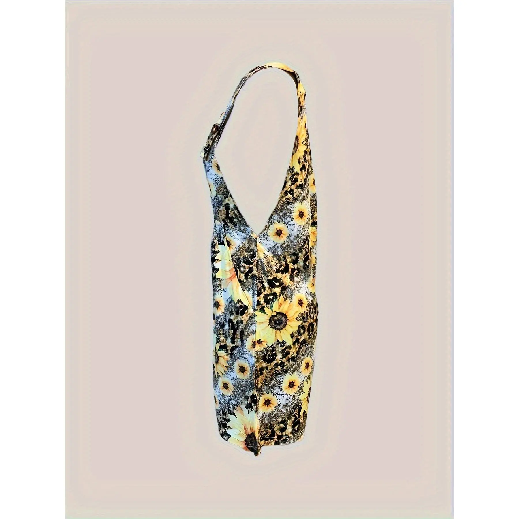Plus Size - Plus Size - Women'S Vacation Sunflower Print Overalls Short Shorts