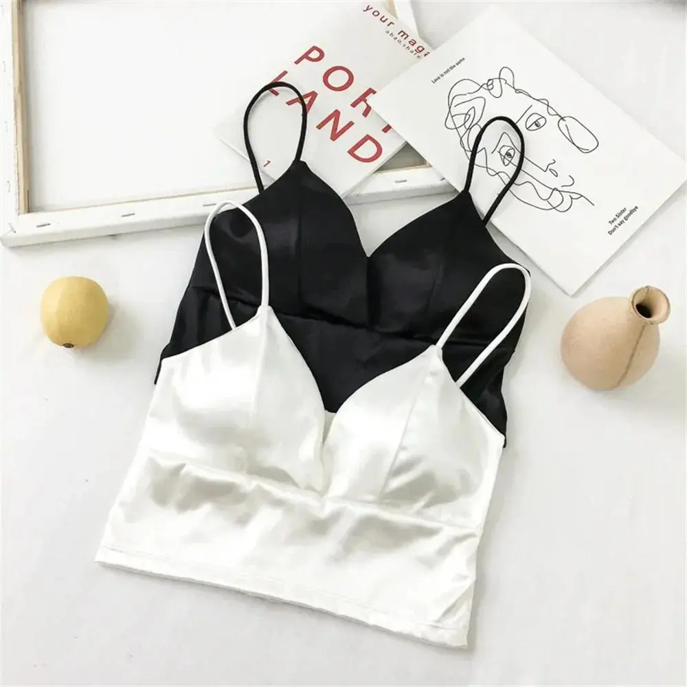 Women's Wirefree Satin Bralette with Decorative Crochet Lace Back - Breathable Anti-Sheer Top for Sports & Outdoor, Lady, Breathable Bralette, Wirefree Bralette, One Size