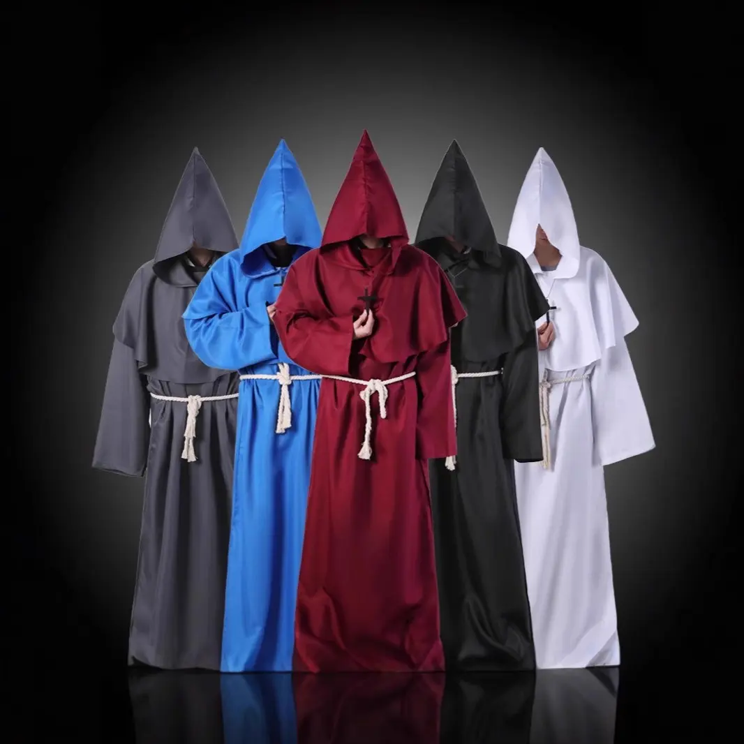 Thick-Fabric Classic Medieval Robe Outfit - Loose Hem Costume Clothes for Monk-Priest Cosplay, Halloween Retro Role Playing Party Supplies