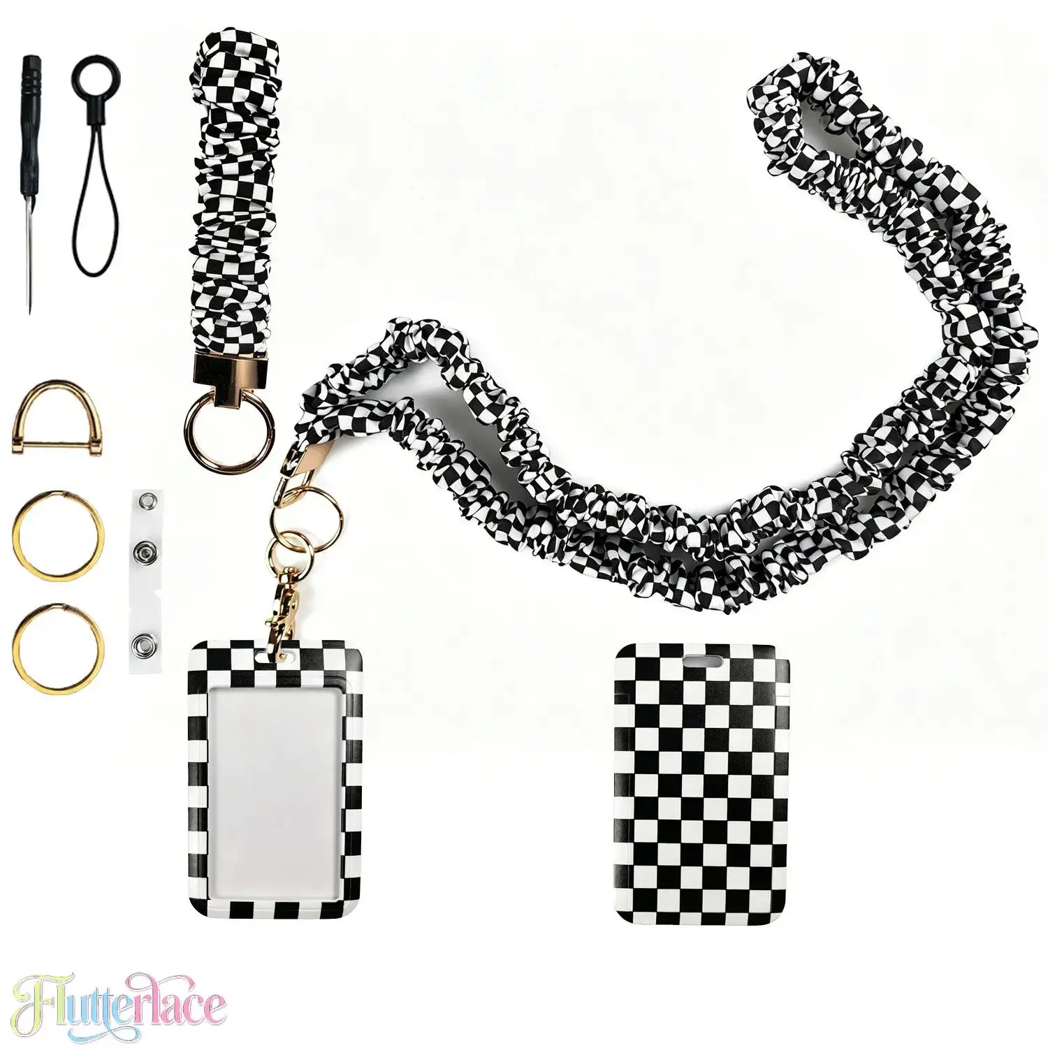 Trendy Checkered Scrunchie Phone Strap Kit, Mobile/Smartphone/Cellphone Tech Accessories with Long & Short Elastic Polyester Lanyards, Alloy Hardware Versatile Pack for Sports & Outdoor Use
