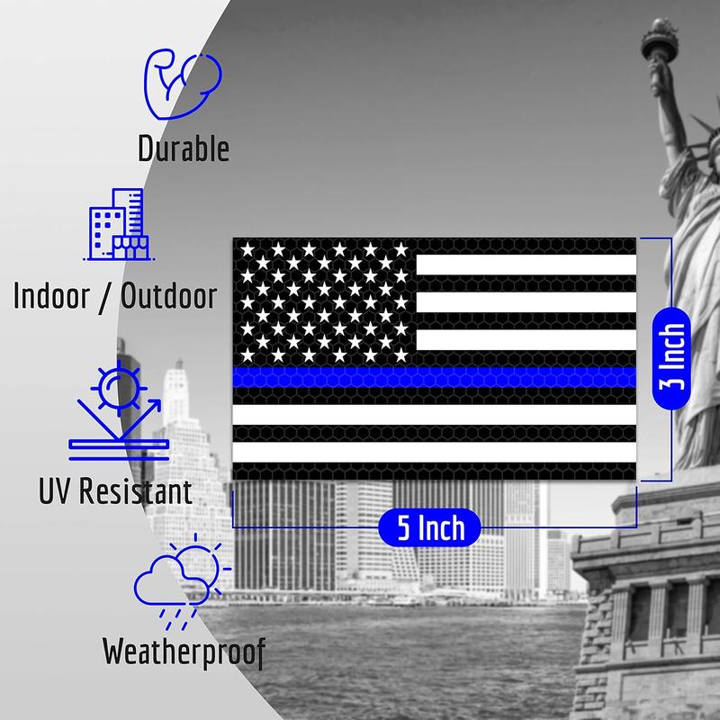 3-Pack Reflective Thin Blue Line Flag Decals (5x3") - Back The Blue Police Support Stickers | Blue Lives Matter Law Enforcement Decals for Car Bumpers & Windows