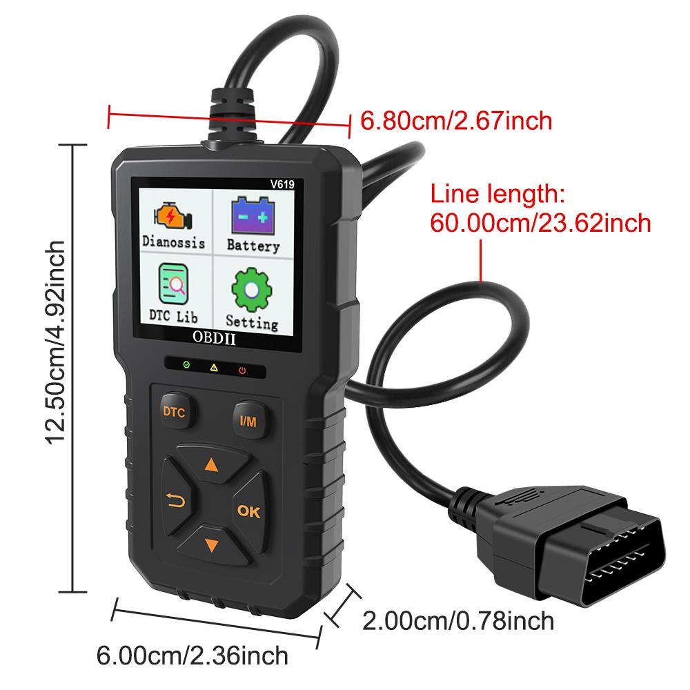 V619 Car Engine Diagnostic Tool, Multifunctional Car Engine Code Reader, OBD Scanner, Automotive Scan Tool, Universal Car Battery Tester Tool with Multi-language to Use