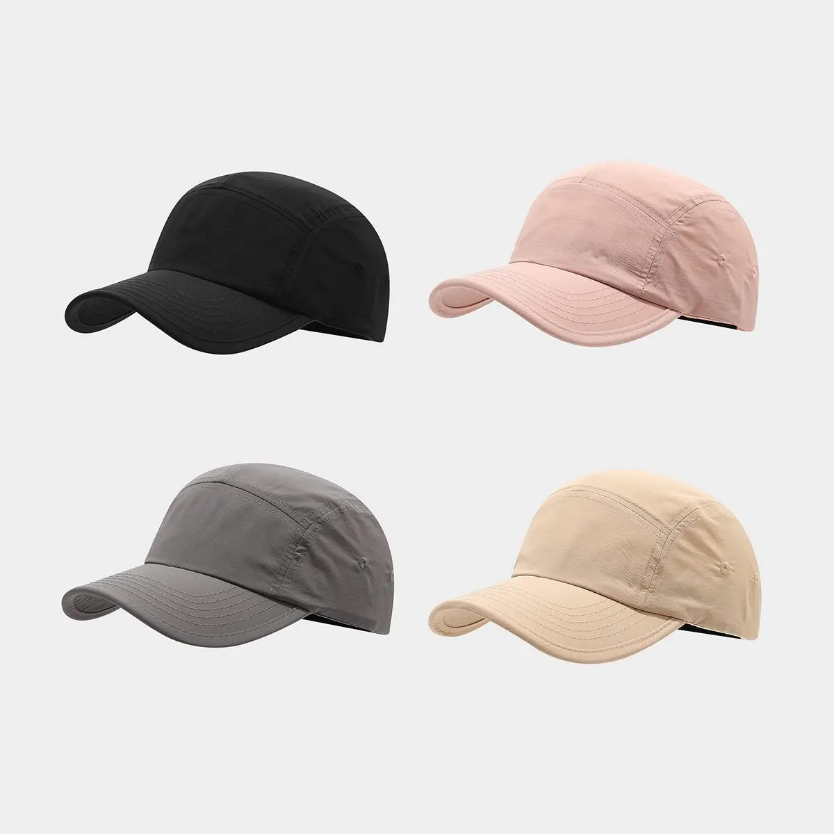 Minimalist Waterproof Nylon Multi-Panel Tech Camper Hat - Black Casual Cap Style Accessory for Men & Women, Gorpcore Clean Girl Streetwear Item, Black Cap, Casual Hat, Cap Style Hats