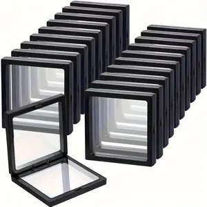 10 Packs Clear  Floating Display Boxes, Plastic Dust-Proof Hanging Storage Box with Elastic Film, Transparent Jewelry Packaging Case for Necklace, Bracelet, Ring, Earring & Pin, Multi-Use Box for Personal Collection & Retail Selling