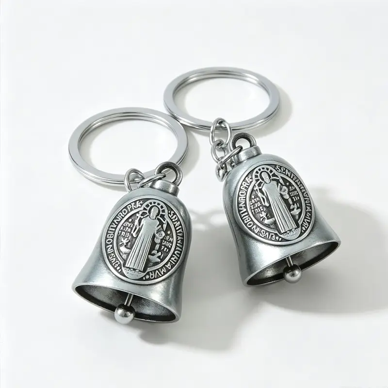 Vintage Silver Bell Keychain, Car Key Religious Protection Pendant, Bag Accessory, Home Gift, Stylish and Functional Key Holder
