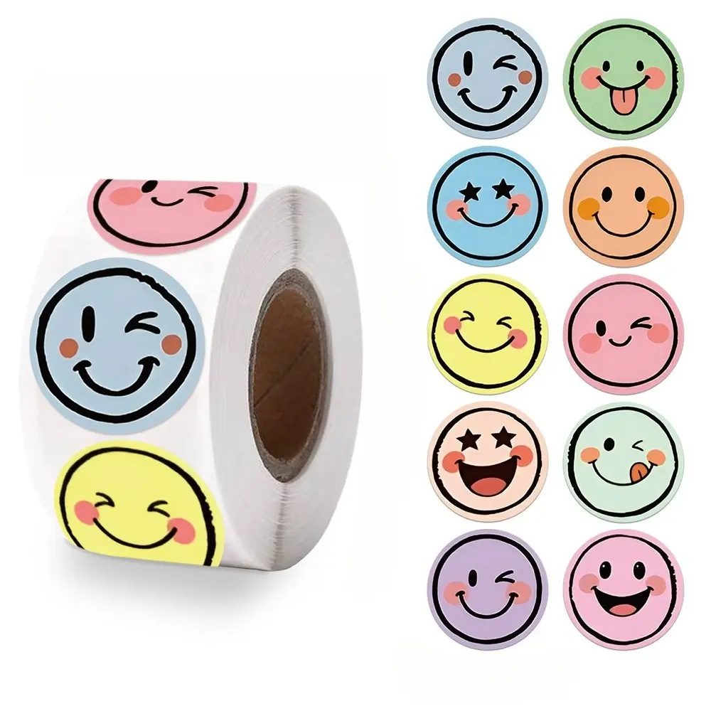 500pcs Multicolor Smiley Face Self Adhesive Decorative Stickers Planner Accessories Office Products Back To School Supplies for Journal Gift Sealing DIY Craft