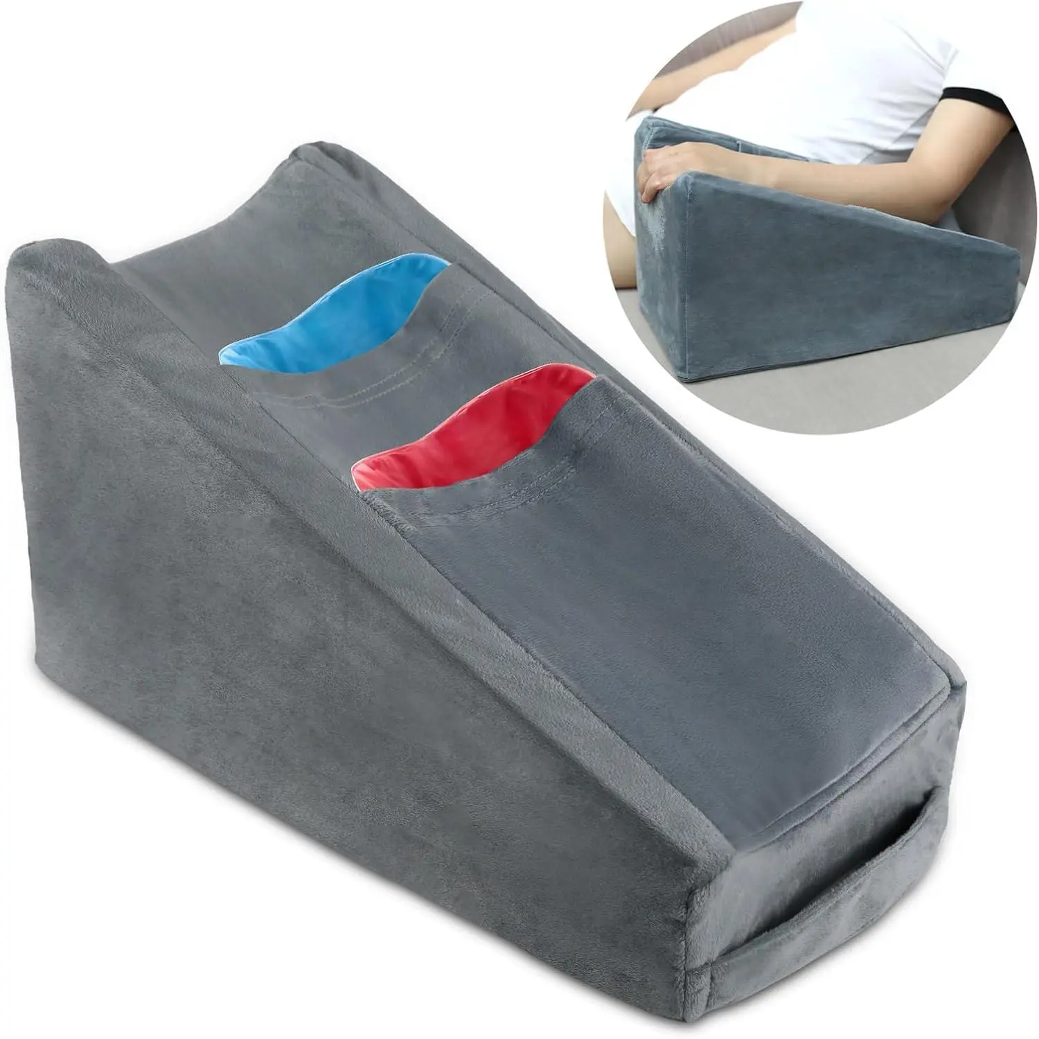 Arm Elevation Wedge Pillow for Adults, Arm Support Pillow with Pocket & Removable Pillow for Post Surgery Elbow Rest Sleeping, Grey