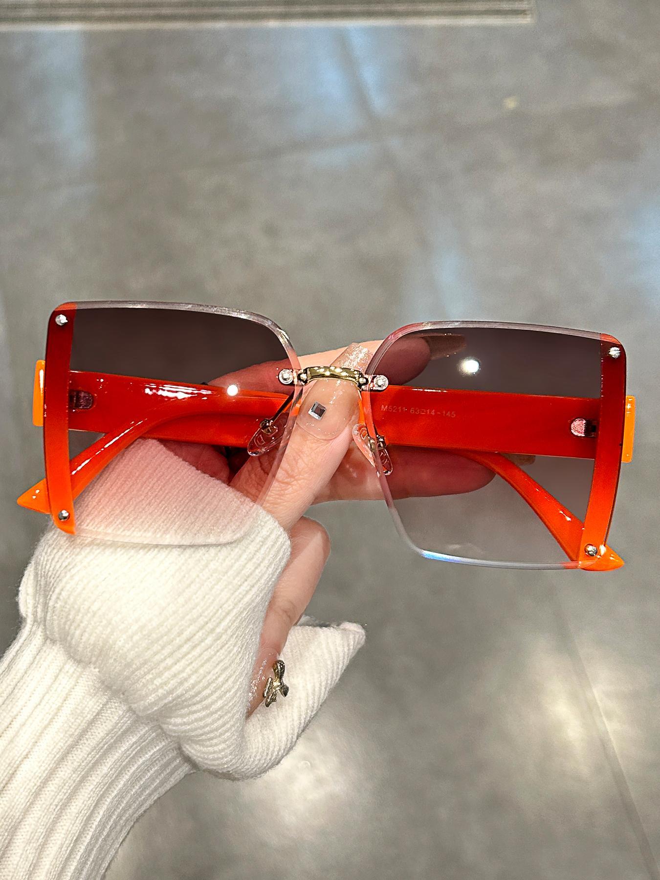 Unisex Elegant Square Frame Ombre Lens Sunglasses, Summer Casual Glasses Trends for Women, Modern Sunglass Reflection for Everyday Outdoor Back To School