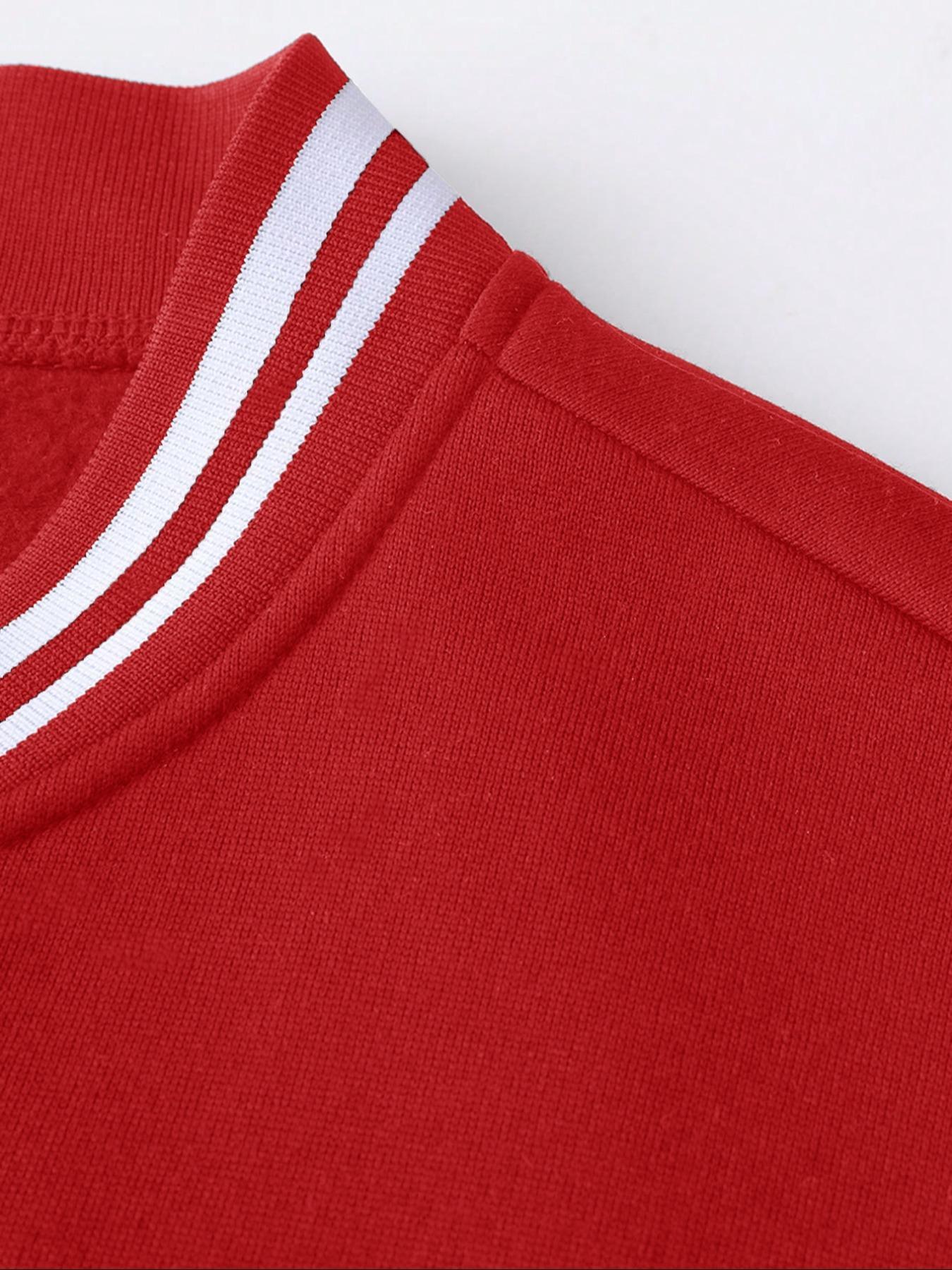 Men's Letter Print Baseball Collar Bomber Jacket, Loose Casual Sporty Long Sleeve Varsity Jacket for Fall & Winter, Men's Knit Outerwear for Daily Wear