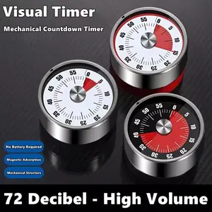 Magnetic Visible Timer 60 Minutes, 2.36 Inch Kitchen Countdown Timer, Stainless Steel Mechanical Tool, Ideal for Classroom Teaching