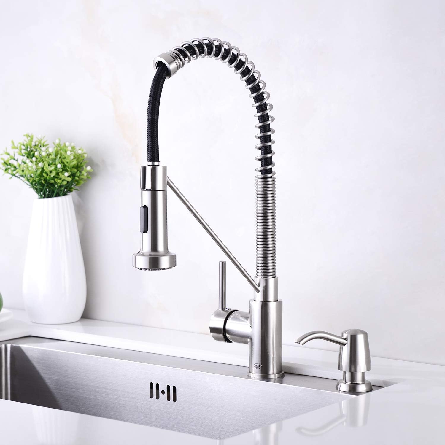 Soap Dispenser for Kitchen Sink,Brushed Nickel Built in Sink Soap Dispenser or in Counter Soap Dispenser Brushed,Plastic ABS Pump  Kitchen Sink Soap Dispenser with 13 Ounce Large Bottle