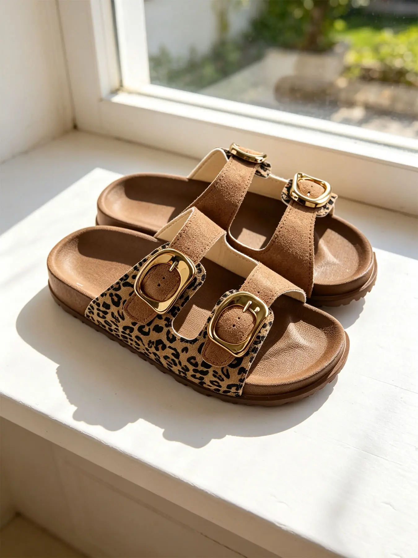 Women's Leopard Print Slip-On Buckle Design Sandals, Adjustable Buckle, Chic Summer Footwear, Comfortable Open Toe Flatforms, Fashionable Breathable Sandals, Casual Sandals, 3 Colors